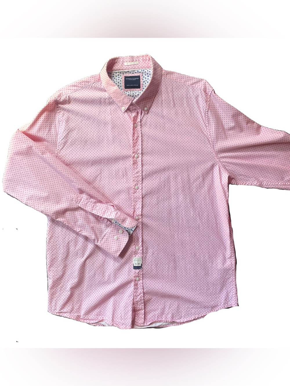Denim & Flower Pink Dotted Diamond Print Button Down Dress Shirt Slim XL 44